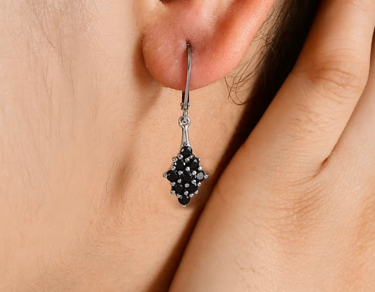 Thai Black Spinel Dangle Earrings