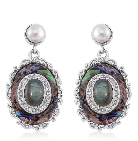 Labradorite and Abalone Shell Earrings