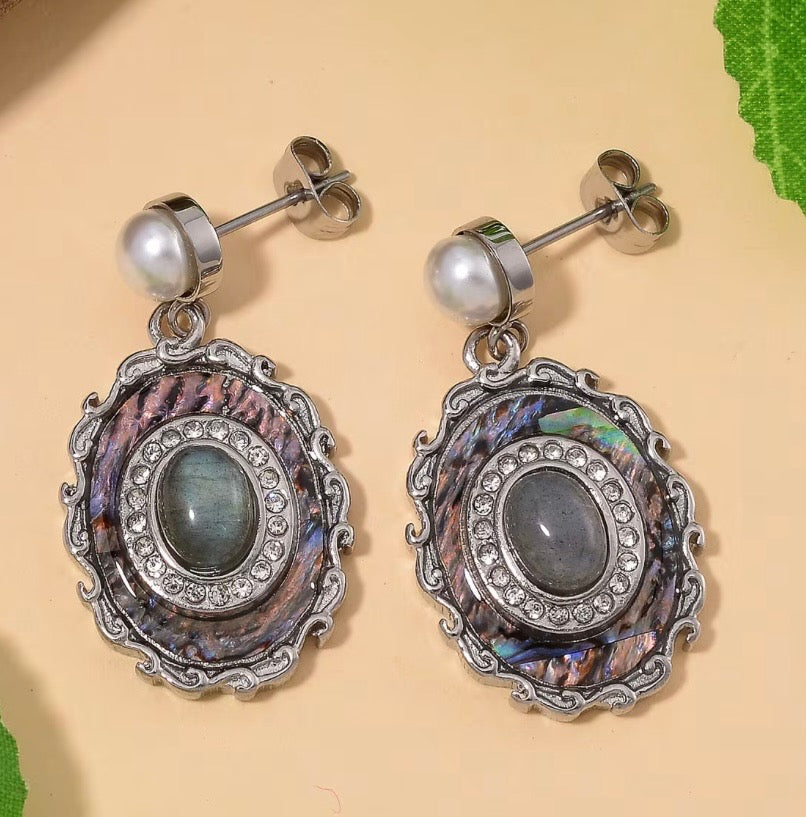 Labradorite and Abalone Shell Earrings