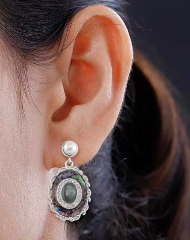 Labradorite and Abalone Shell Earrings