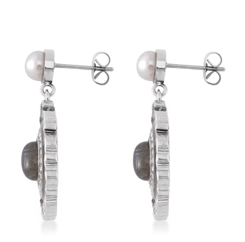 Labradorite and Abalone Shell Earrings