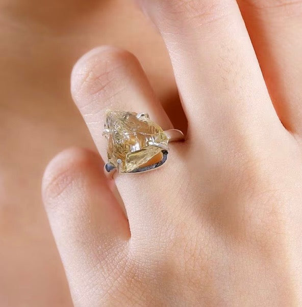 Artisan Crafted Rough Cut Brazilian Citrine Ring