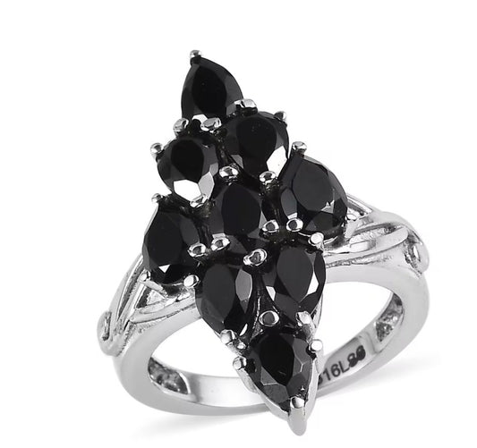Thai Black Spinel Elongated Ring