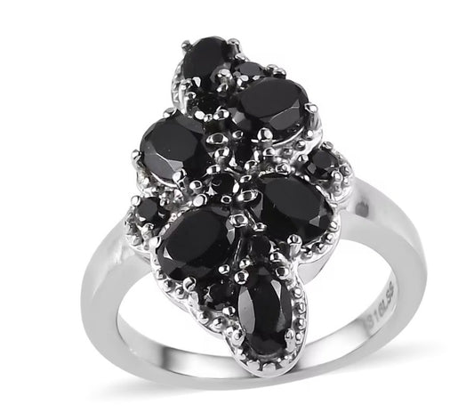 Thai Black Spinel Elongated Wave Ring