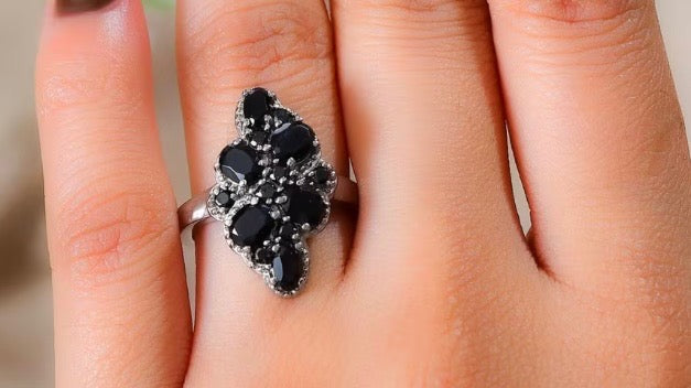 Thai Black Spinel Elongated Wave Ring