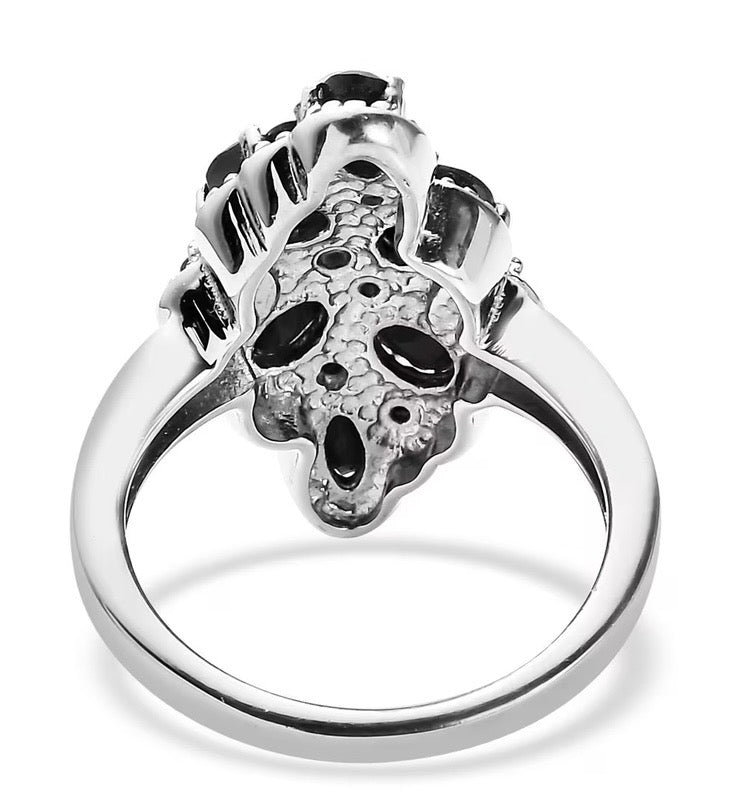 Thai Black Spinel Elongated Wave Ring