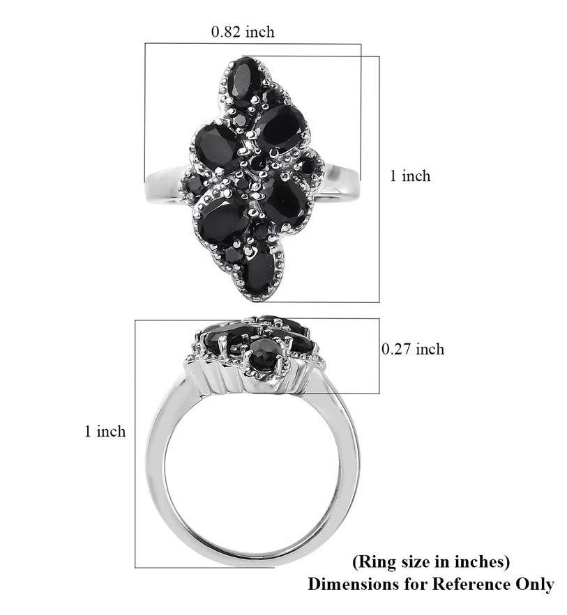 Thai Black Spinel Elongated Wave Ring
