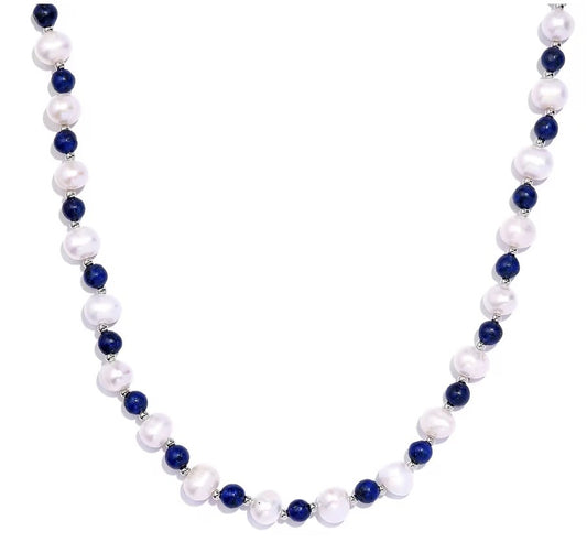 Lapis Lazuli and White Fresh Water Pearl Necklace