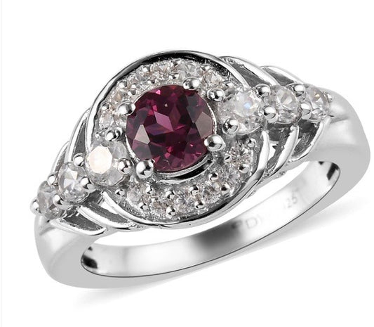 Tanzanian Wine Garnet & White Zircon Ring