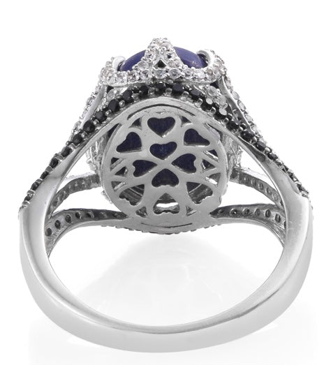 Lapis Lazuli, White Zircon, and Black Spinel Ring