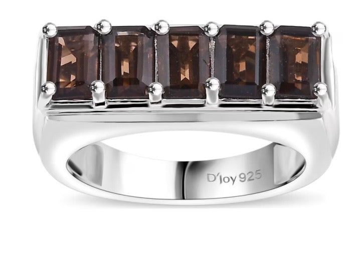 Smokey Quartz and White Zircon Men's Ring