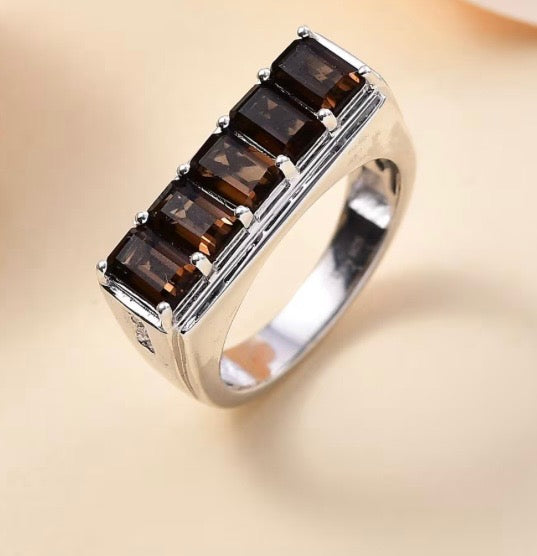 Smokey Quartz and White Zircon Men's Ring