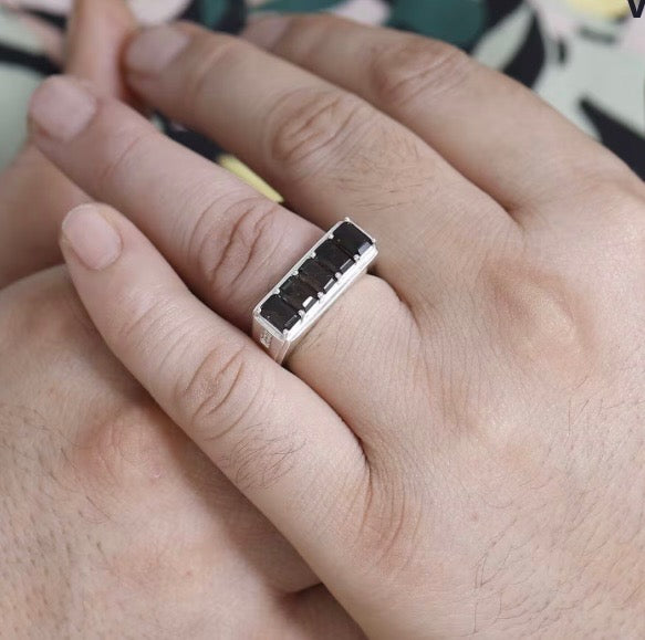 Smokey Quartz and White Zircon Men's Ring