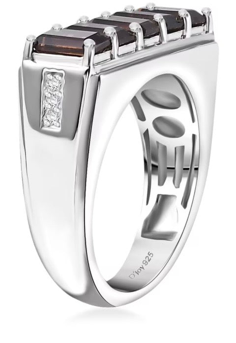 Smokey Quartz and White Zircon Men's Ring