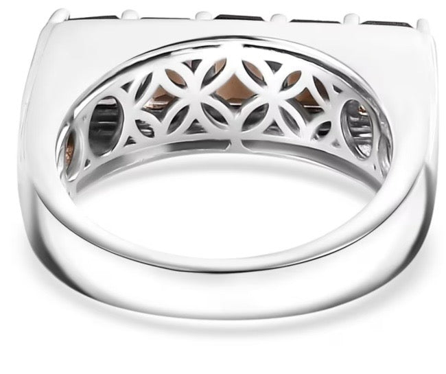 Smokey Quartz and White Zircon Men's Ring