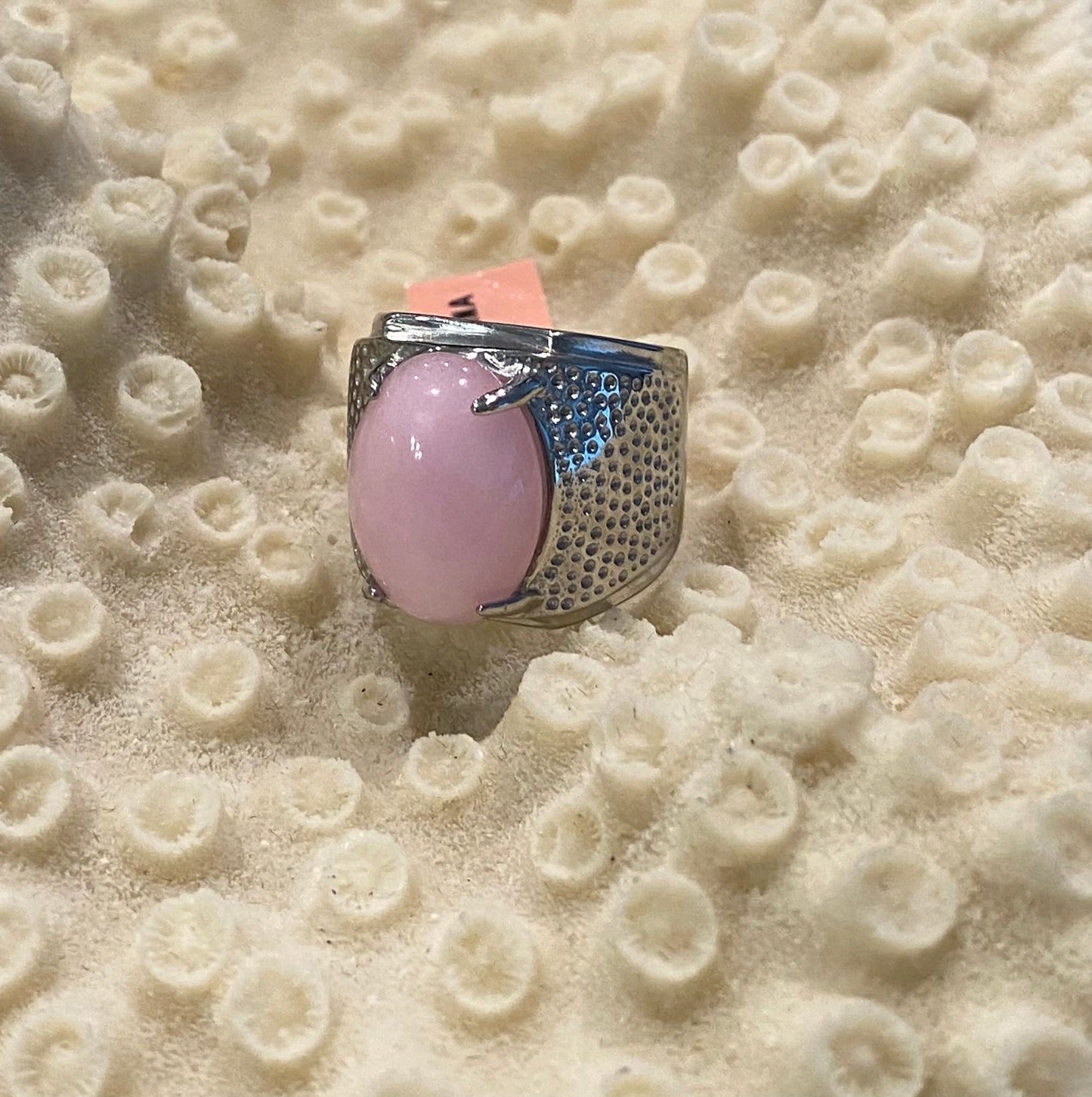 Pink Jade Stainless Steel Ring