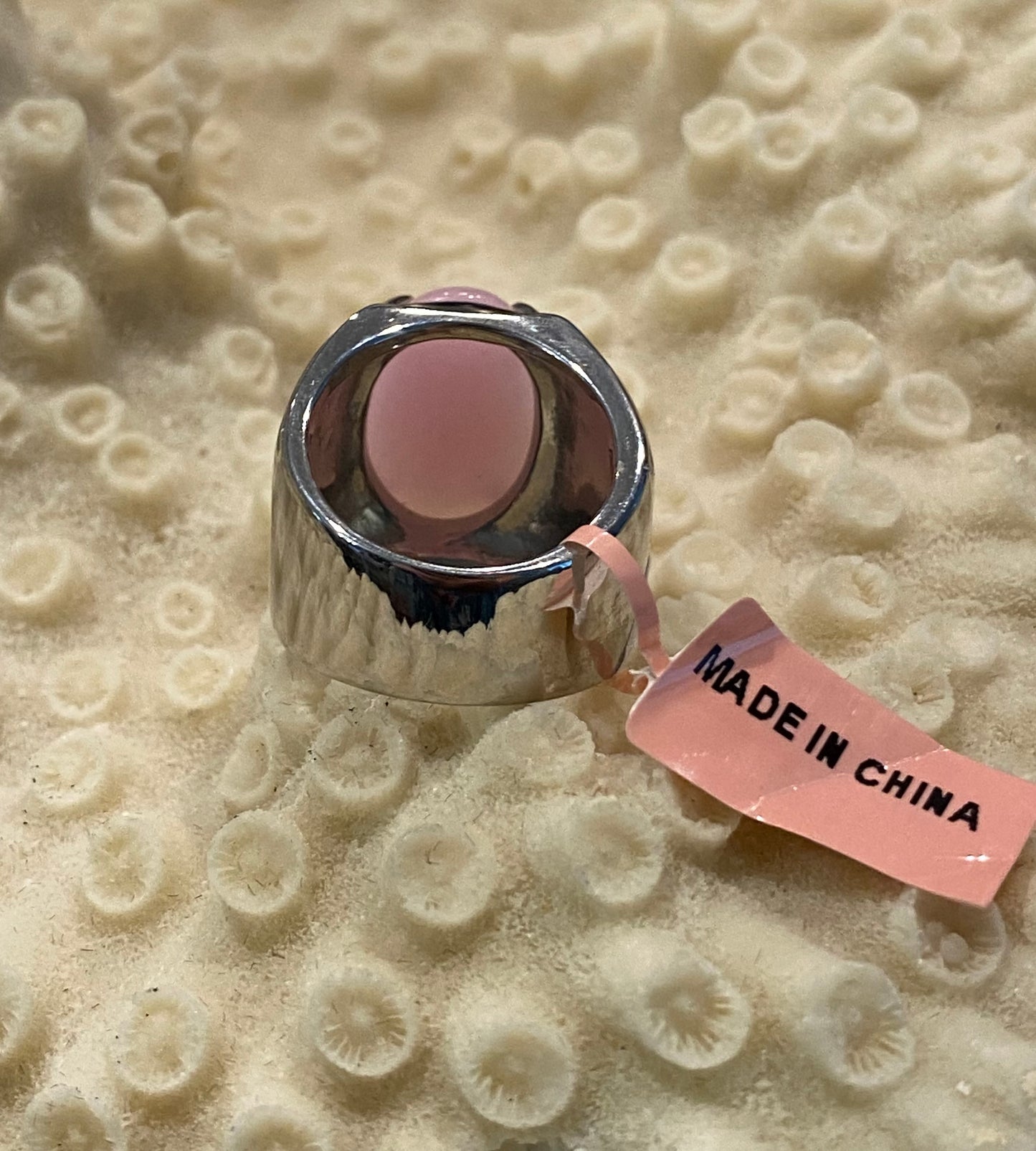 Pink Jade Stainless Steel Ring