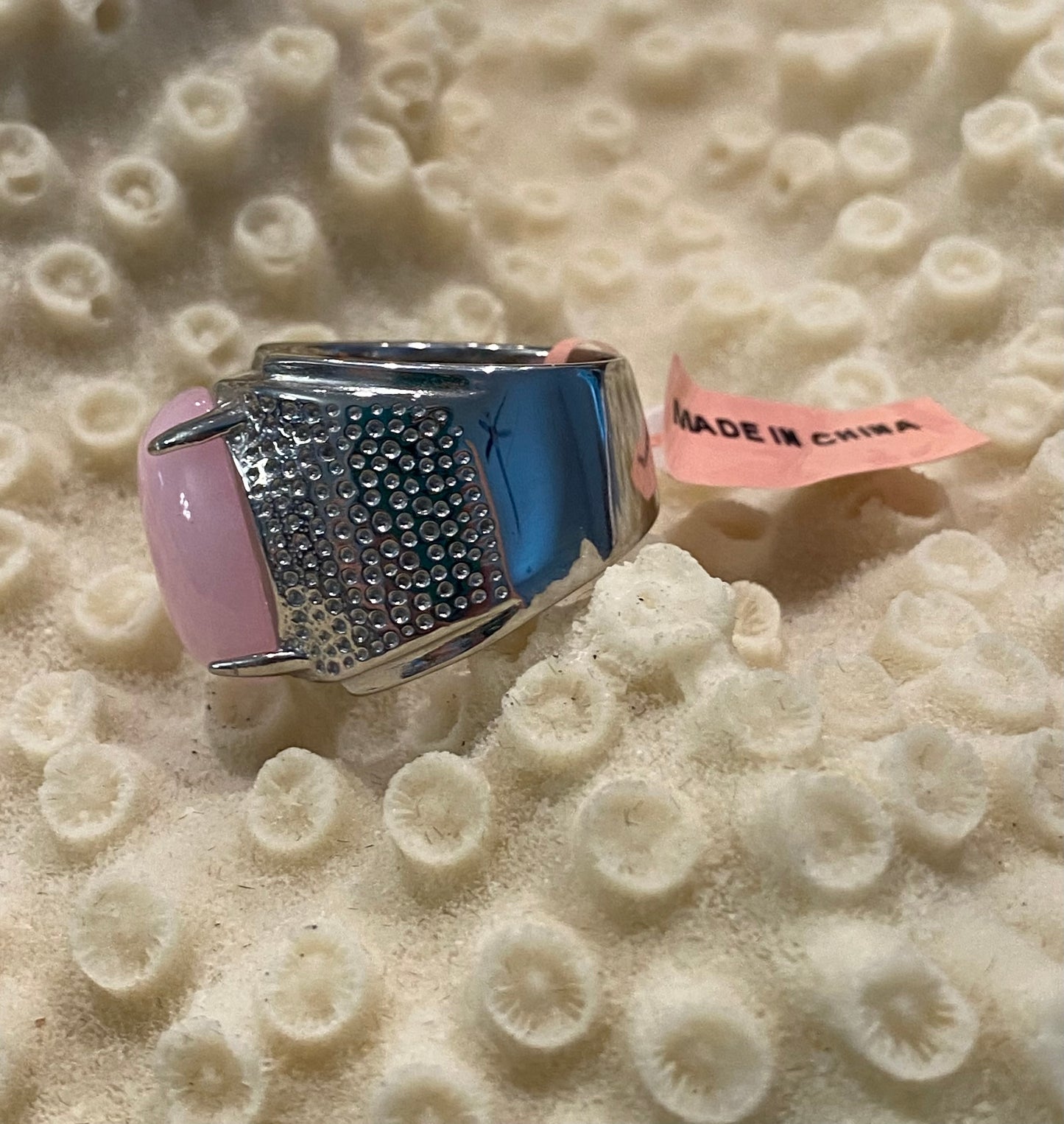 Pink Jade Stainless Steel Ring
