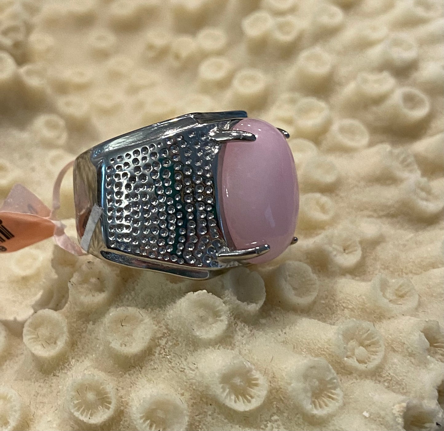 Pink Jade Stainless Steel Ring