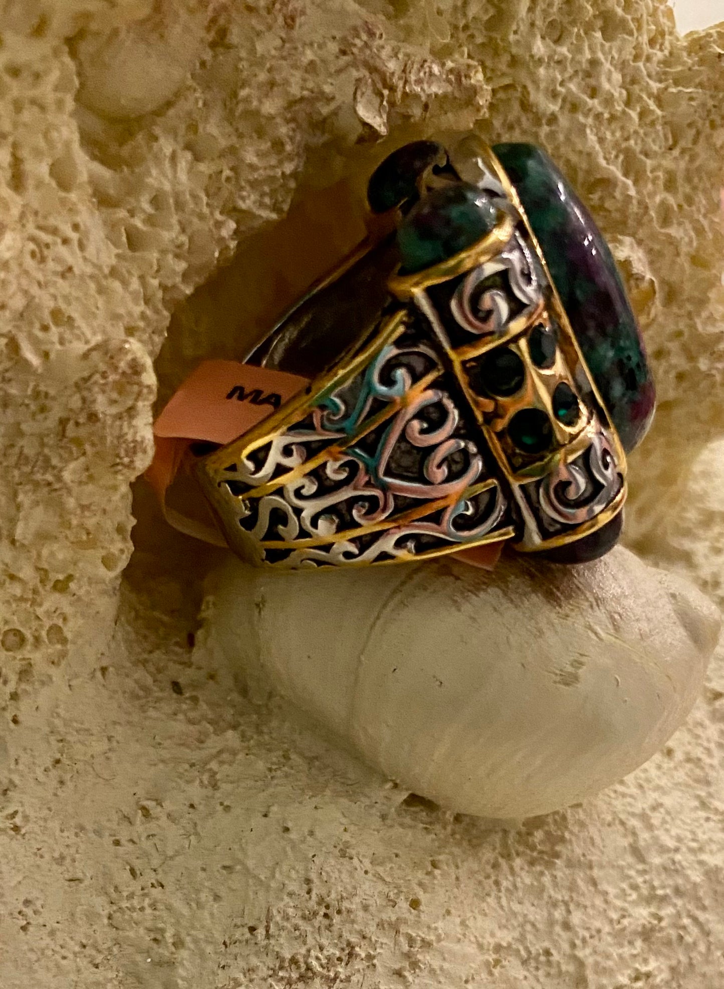 Ruby Zoisite & Austrian Chrystals Stainless Steel Ring