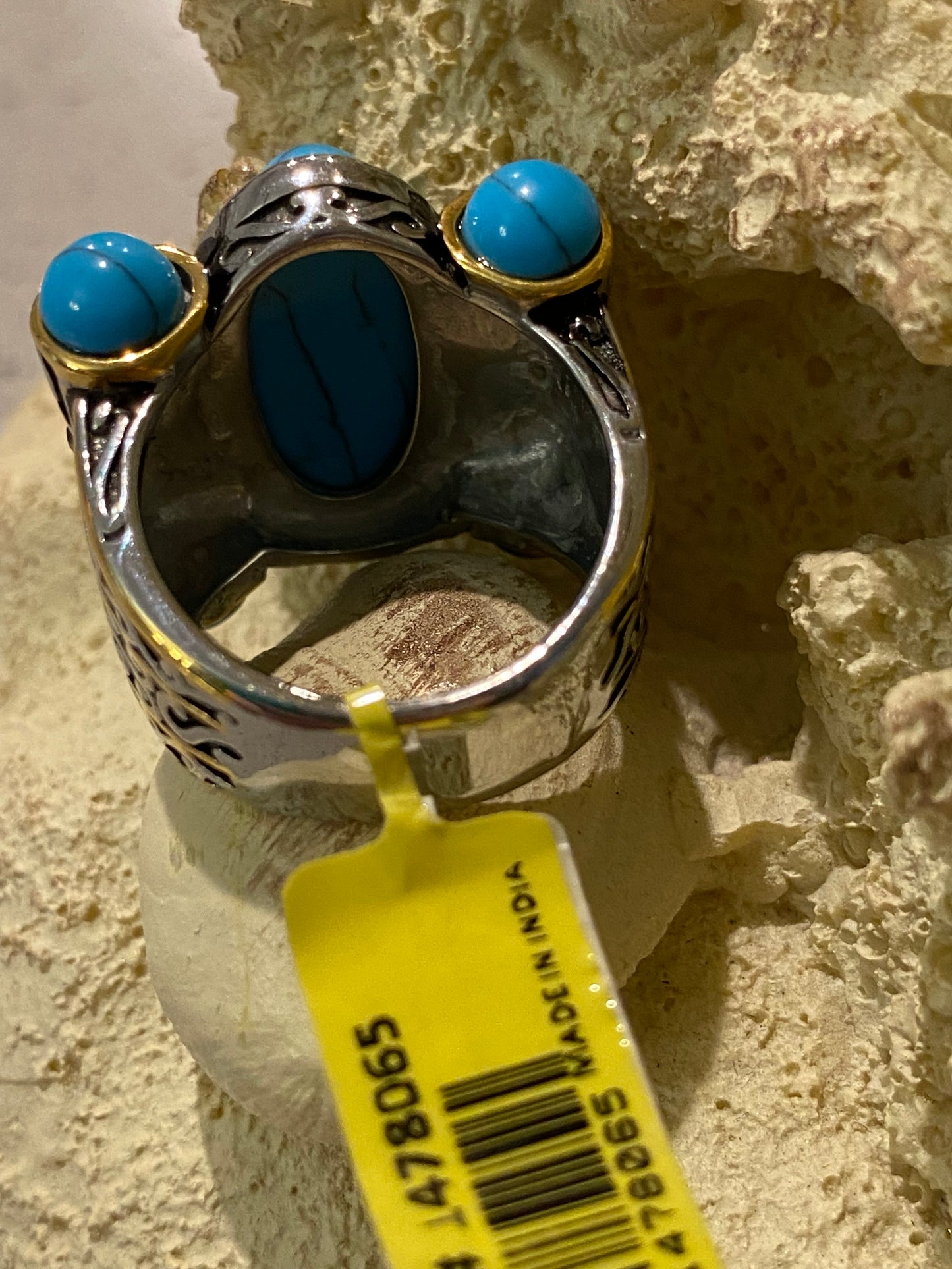 Blue Howlite & Austrian Chrystals Stainless Steel Ring