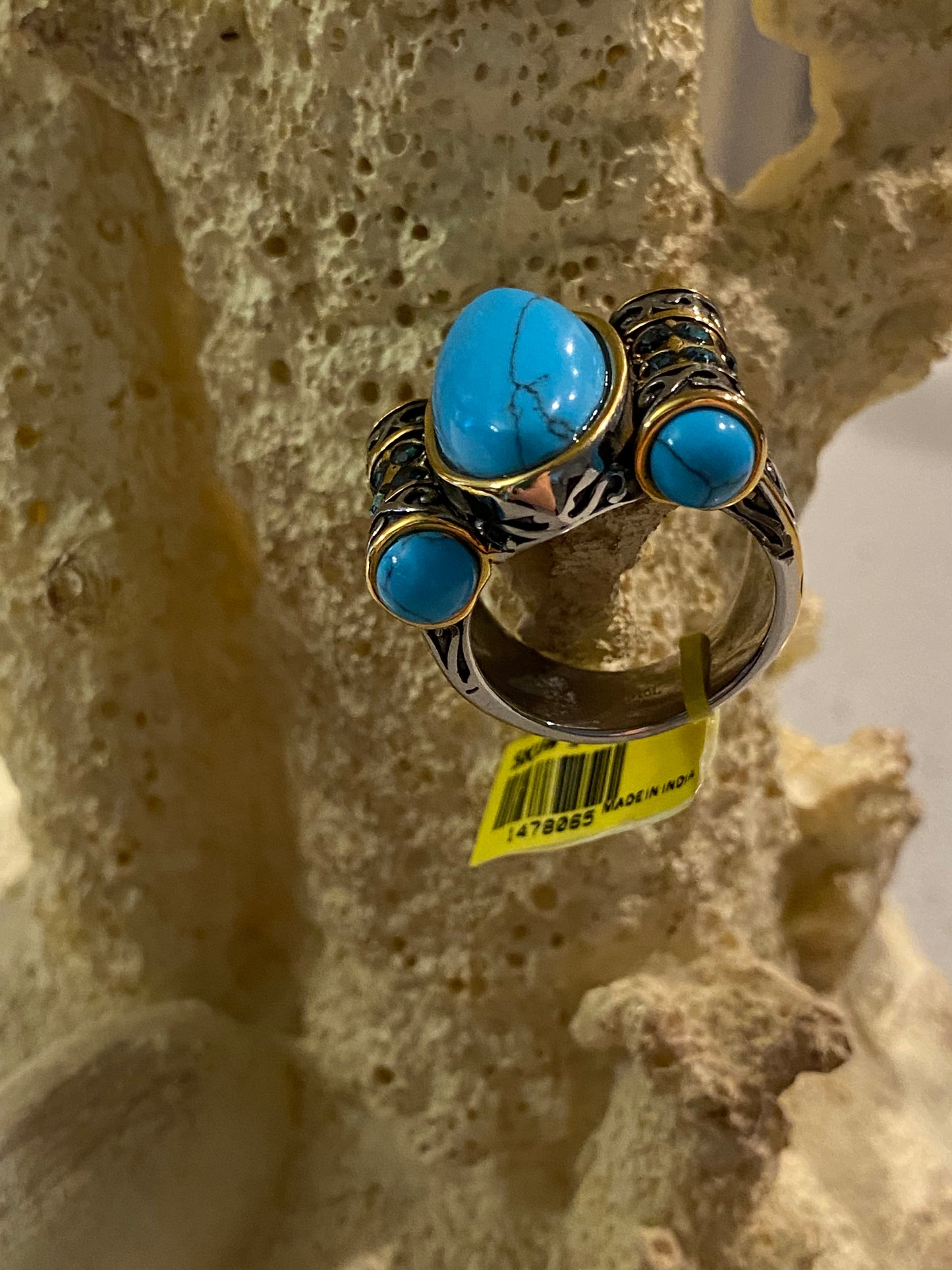 Blue Howlite & Austrian Chrystals Stainless Steel Ring