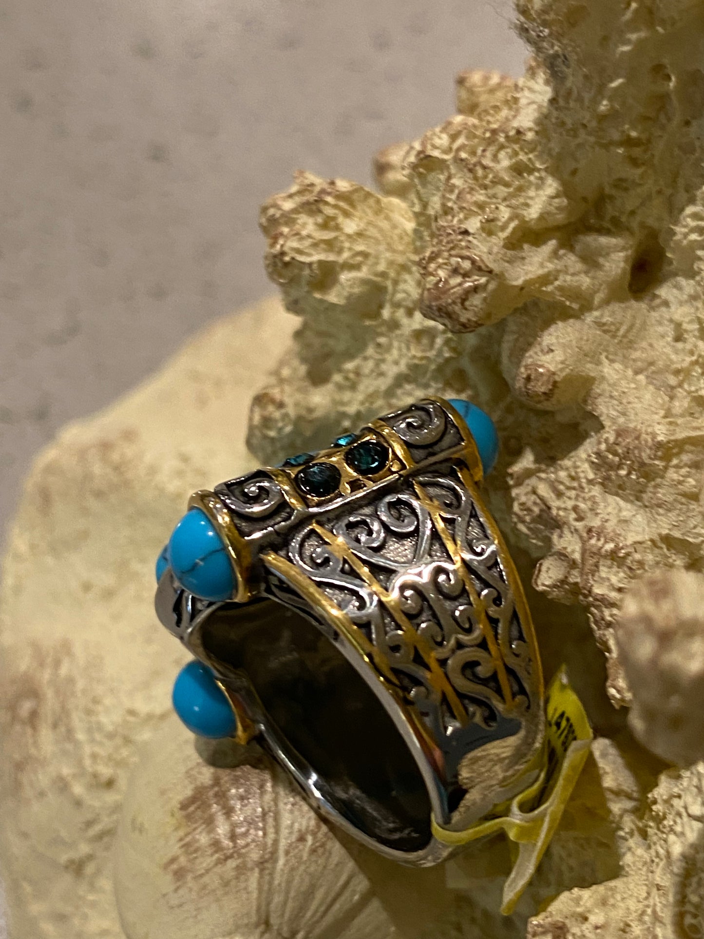Blue Howlite & Austrian Chrystals Stainless Steel Ring