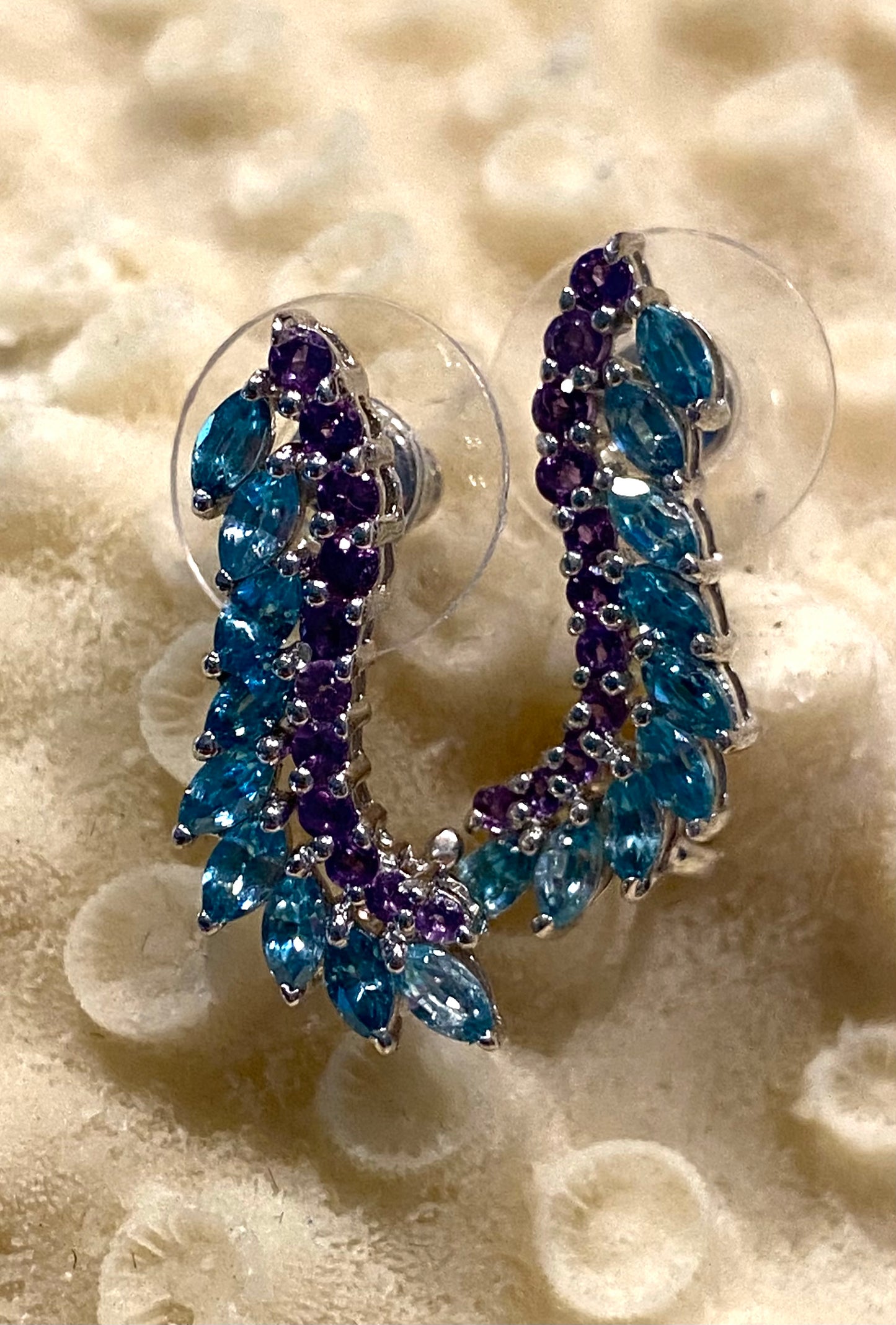 Cambodian Blue Zircon & Amethyst Earring / Ear Cuff