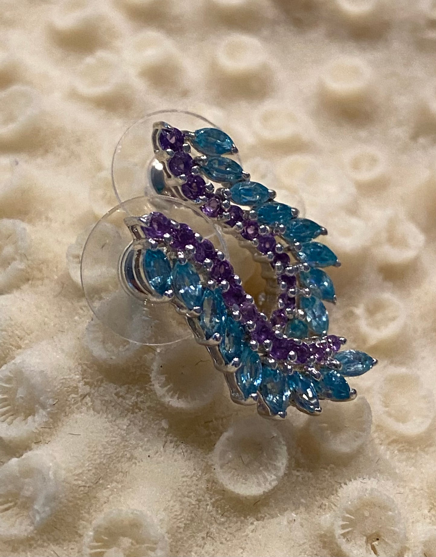 Cambodian Blue Zircon & Amethyst Earring / Ear Cuff