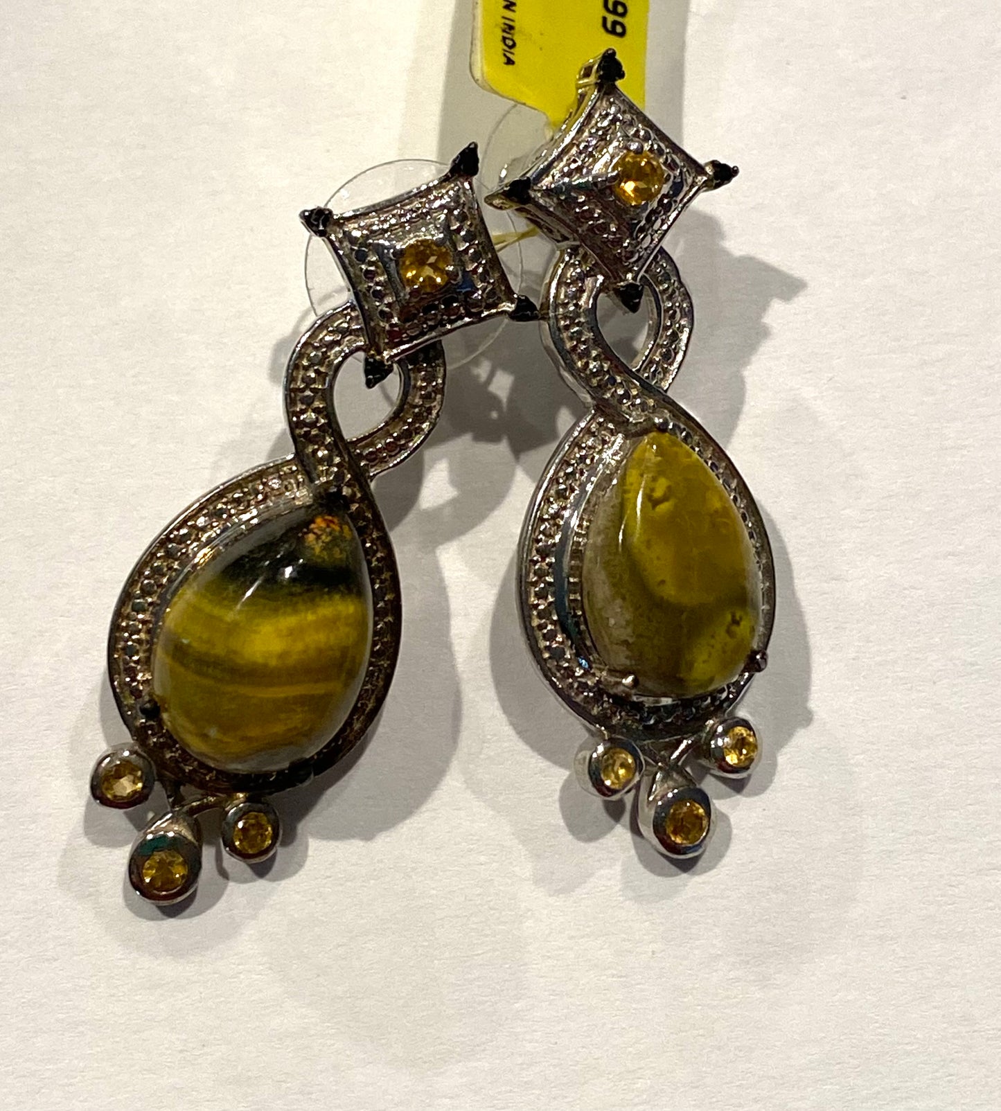 Bumble Bee Jasper Citrine & Black Diamond Earrings