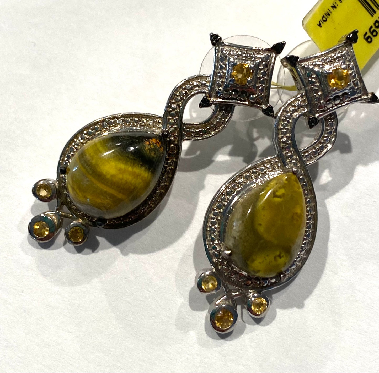Bumble Bee Jasper Citrine & Black Diamond Earrings