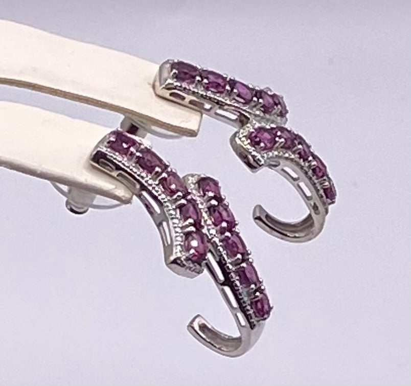 Orissa Rhodolite Garnet J-Hoop Earrings 925 Sterling Silver