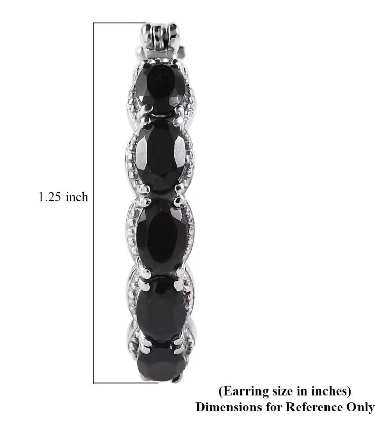 Black Spinel Hoop Earrings Hypoallergenic Stainless Steel