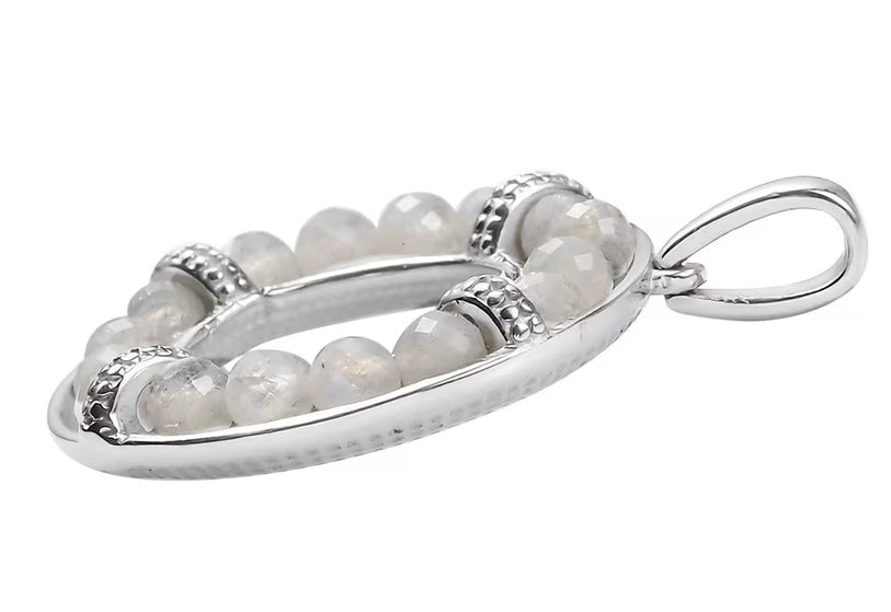 Rainbow Moonstone Circular Stainless Steel Pendant With Chain