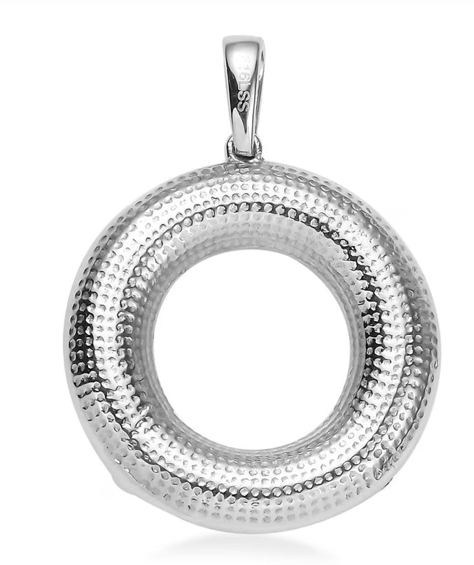 Rainbow Moonstone Circular Stainless Steel Pendant With Chain