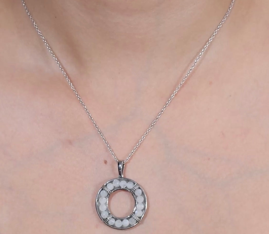 Rainbow Moonstone Circular Stainless Steel Pendant With Chain