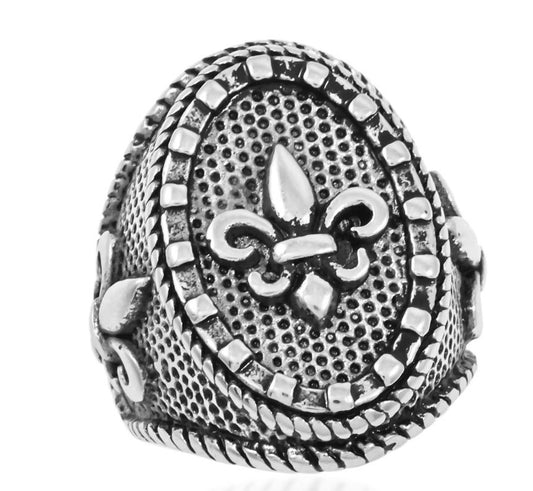 Fleur-de-lis Oxidized Stainless Steel Ring