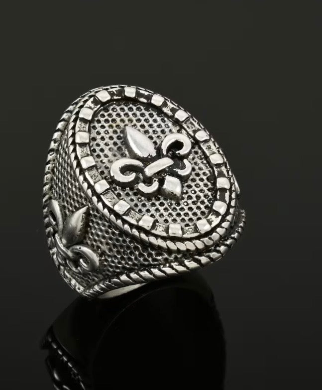 Fleur-de-lis Oxidized Stainless Steel Ring