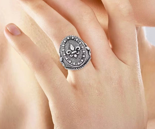 Fleur-de-lis Oxidized Stainless Steel Ring