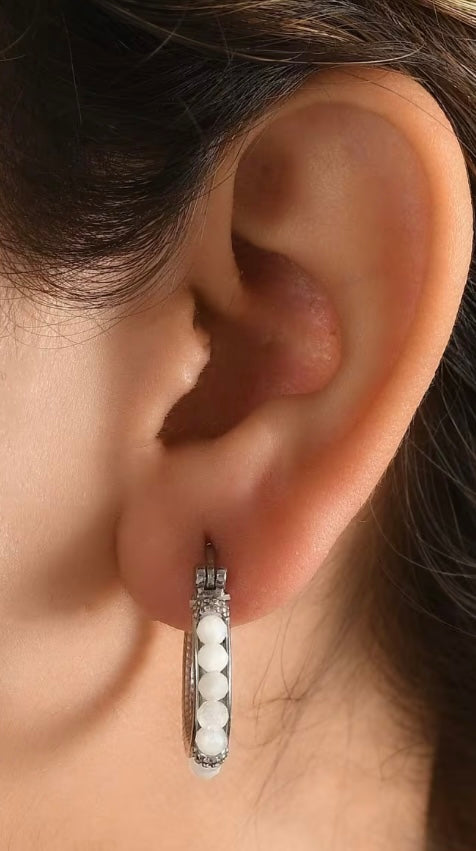Rainbow Moonstone Stainless Steel Hoop Earrings