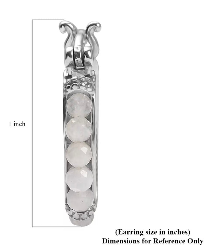 Rainbow Moonstone Stainless Steel Hoop Earrings