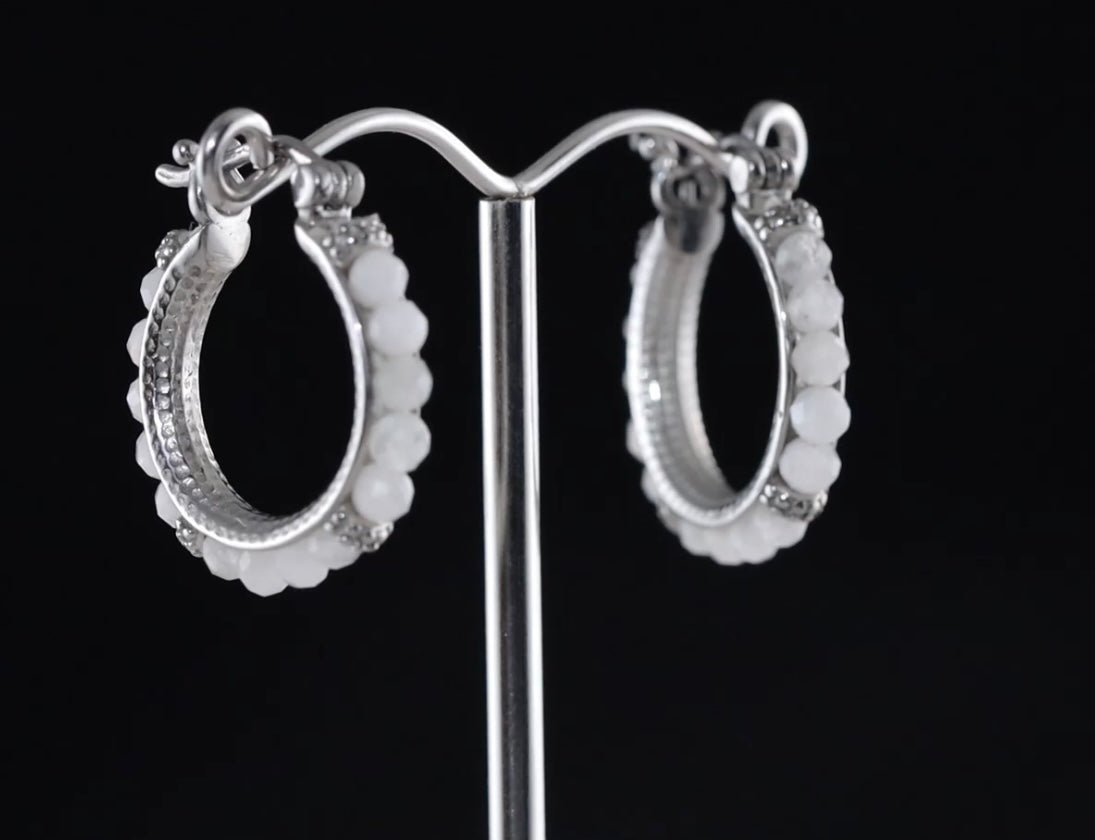 Rainbow Moonstone Stainless Steel Hoop Earrings