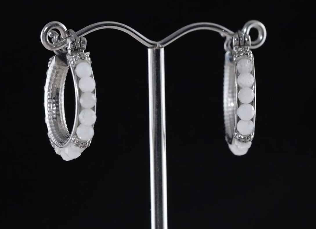 Rainbow Moonstone Stainless Steel Hoop Earrings
