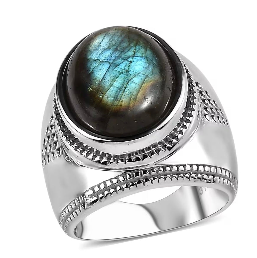 Malagasy Labradorite Solitaire Stainless Steel Ring