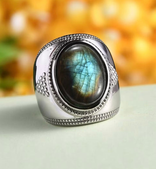 Malagasy Labradorite Solitaire Stainless Steel Ring