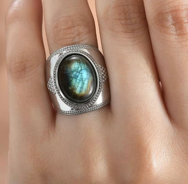Malagasy Labradorite Solitaire Stainless Steel Ring