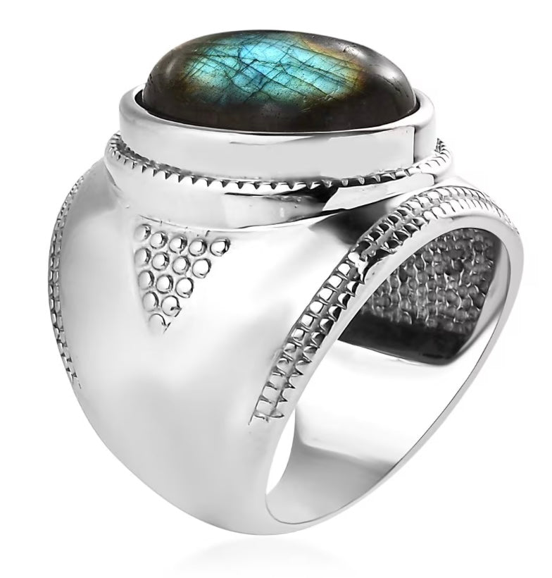 Malagasy Labradorite Solitaire Stainless Steel Ring