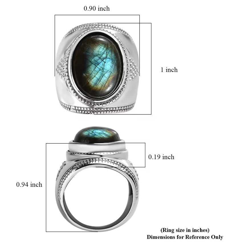 Malagasy Labradorite Solitaire Stainless Steel Ring