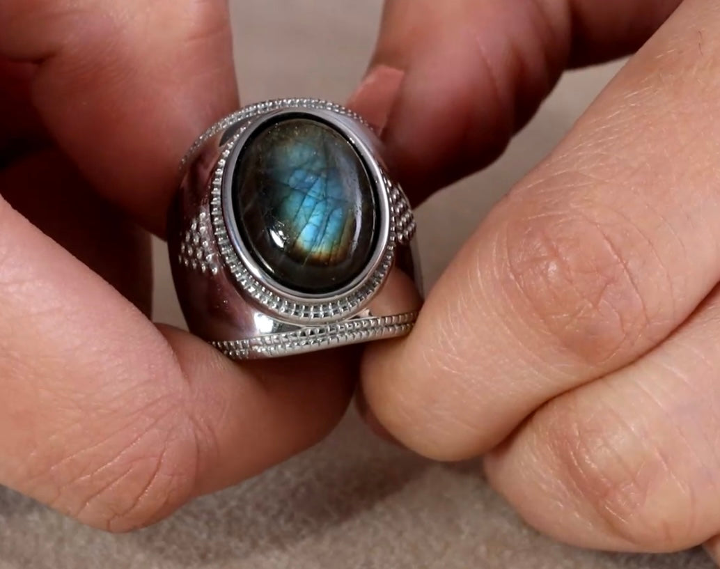 Malagasy Labradorite Solitaire Stainless Steel Ring