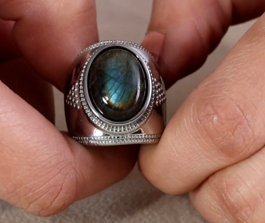 Malagasy Labradorite Solitaire Stainless Steel Ring